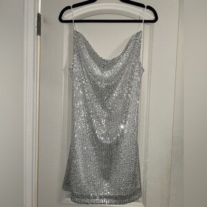 Shinestar Sparkling Silver Backless Dress
